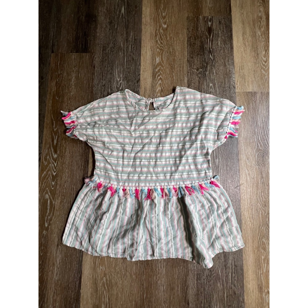 Striped Tassel Peplum Top Womens Small Multicolor Excellent Boho S - Picture 1 of 7